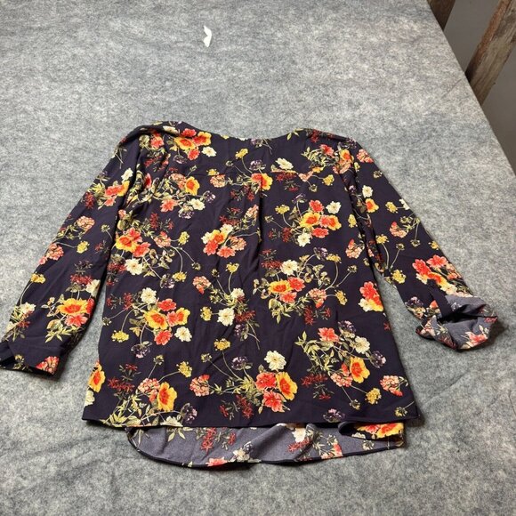 ModCloth Top Womens Plus 3X Purple Red Floral Roll Tab Wrap Blouse VNeck Dark - Picture 2 of 8